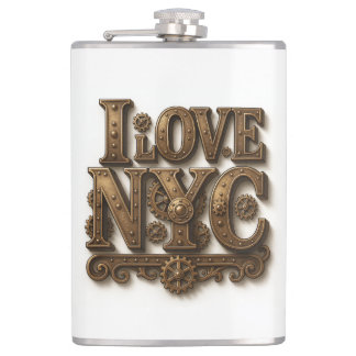 Steampunk "I Love NYC". Petaca de vinilo Fickplunta