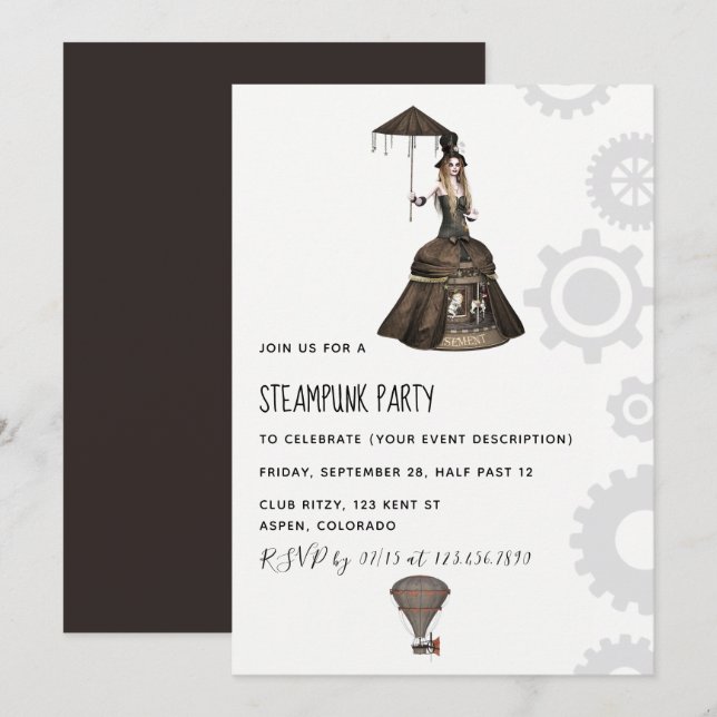 Steampunk-inbjudan till fest inbjudningar (Fram/baksida)