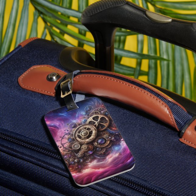 Steampunk Industrial Clockwork Lila and Rosa Bagagebricka (Framsida Insitu 1)