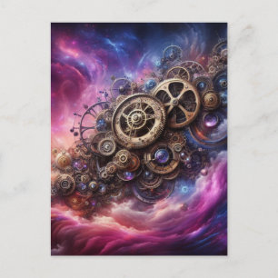 Steampunk Industrial Clockwork Lila and Rosa Vykort