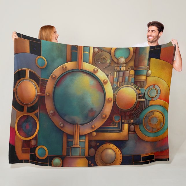 Steampunk industriell geometrisk konst fleecefilt (På plats)