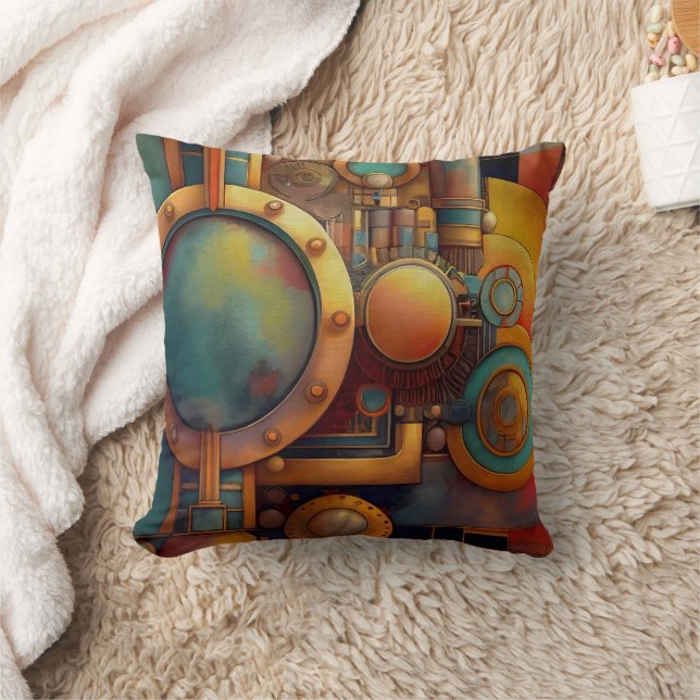 Steampunk industriell geometrisk konst kudde (Filt)