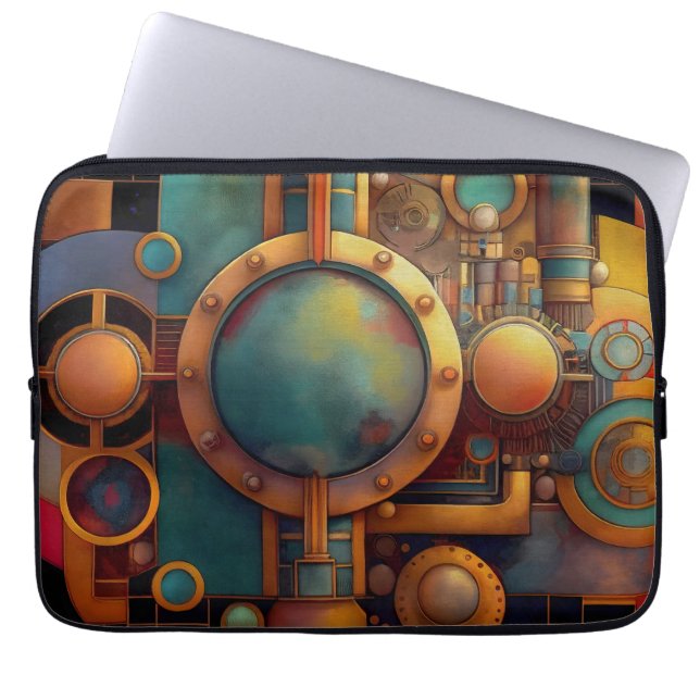 Steampunk industriell geometrisk konst laptop fodral (Framsidan)