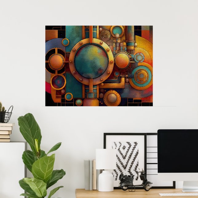 Steampunk industriell geometrisk konst poster (Hemmakontoret)