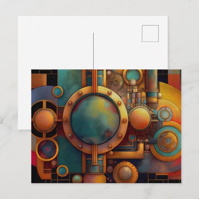 Steampunk industriell geometrisk konst vykort (Fram/baksida)