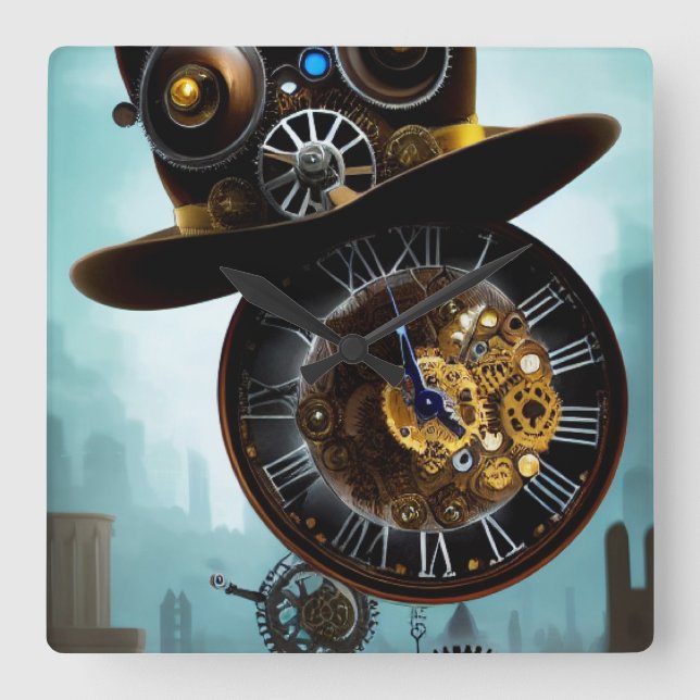 Steampunk industriell hattväxlar klocka Väggklocka (Framsida)