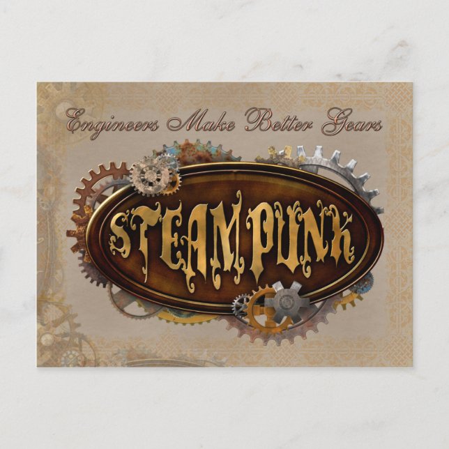 Steampunk Ingenjör Gears vycard Vykort (Framsida)