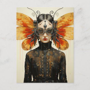 Steampunk Insekt Vinge Woman vykort