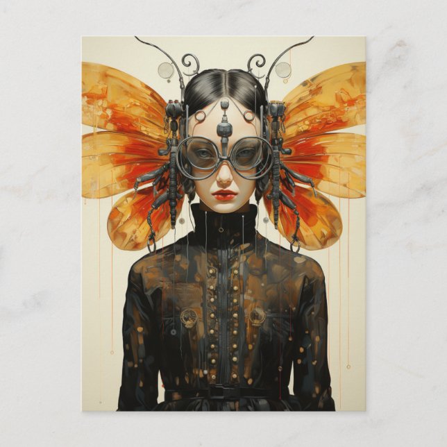 Steampunk Insekt Vinge Woman vykort (Framsida)