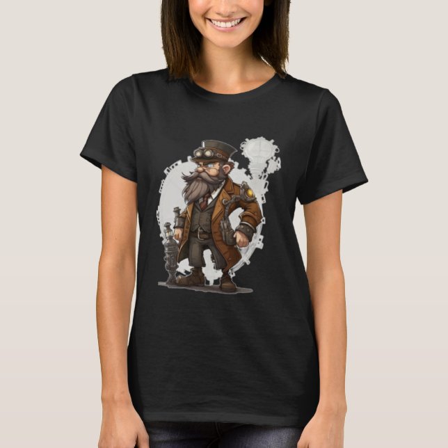 Steampunk Inventor Retro Scifi Mekaniska växellådo T Shirt (Framsida)