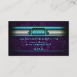 Steampunk, isblått, lila cogjul, Monogram Visitkort