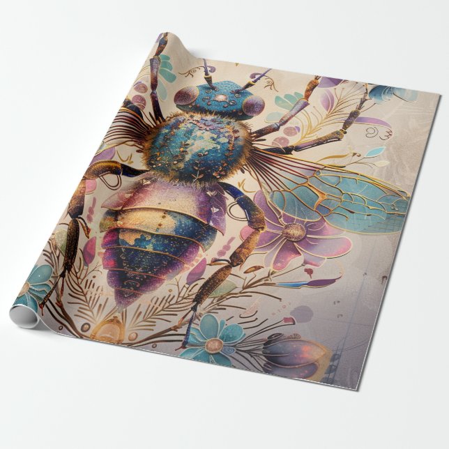 Steampunk Jewel Beetle Fantasykonst (1) Presentpapper (Utrullad)