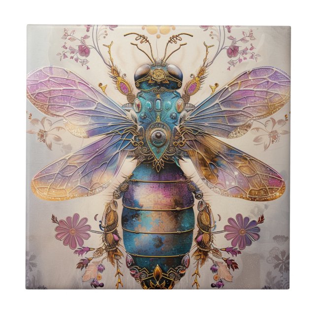 Steampunk Jewel Beetle Fantasykonst (2) Kakelplatta (Framsidan)