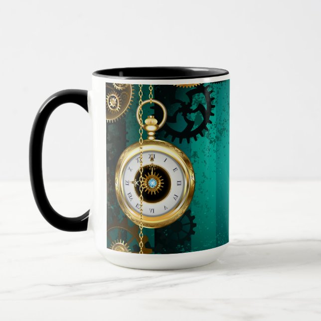 Steampunk Jewelry Watch on a Green Background Mugg (Vänster)