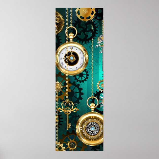 Steampunk Jewelry Watch on a Green Background Poster (Framsidan)