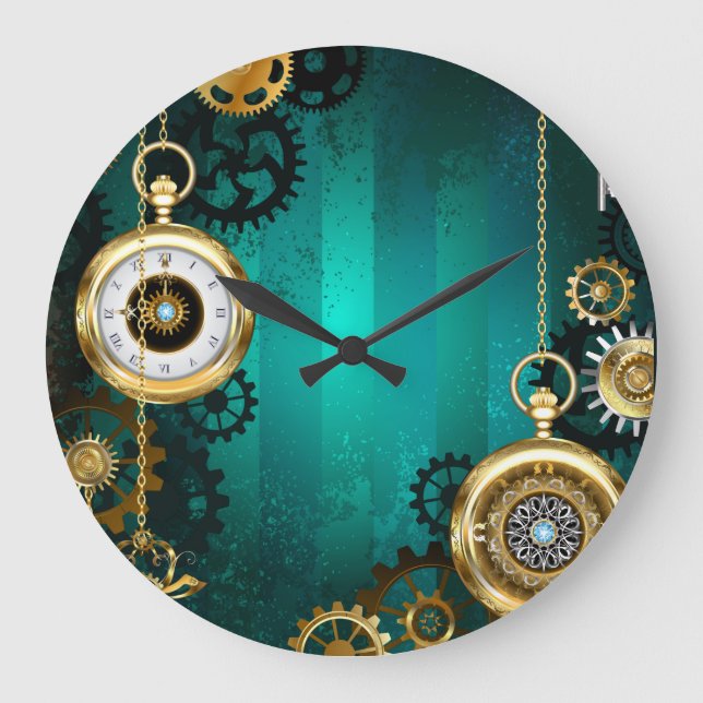 Steampunk Jewelry Watch on a Green Background Stor Klocka (Framsida)