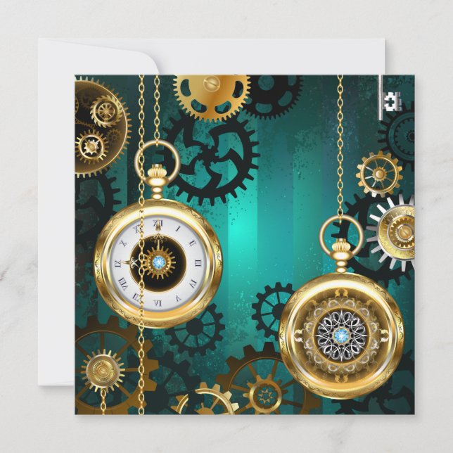 Steampunk Jewelry Watch on a Grönt Background (Framsida)