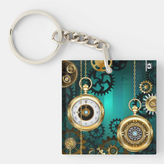 Steampunk Jewelry Watch on a Grönt Background (Framsidan)