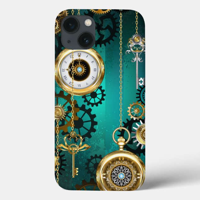 Steampunk Jewelry Watch on a Grönt Background (Baksida)