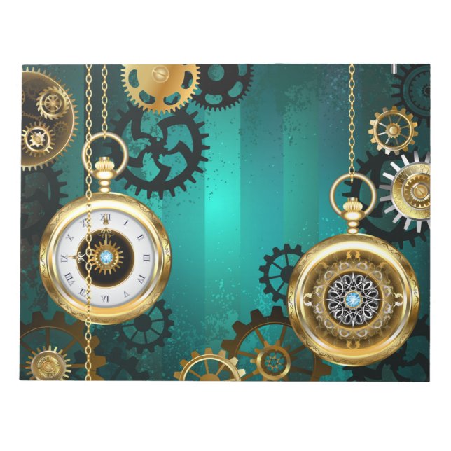 Steampunk Jewelry Watch on a Grönt Background Anteckningsblock (Framsida)