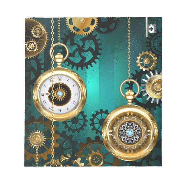 Steampunk Jewelry Watch on a Grönt Background Anteckningsblock (Framsida)