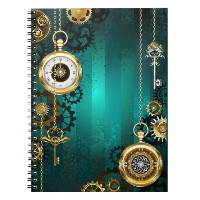 Steampunk Jewelry Watch on a Grönt Background Anteckningsbok (Framsidan)