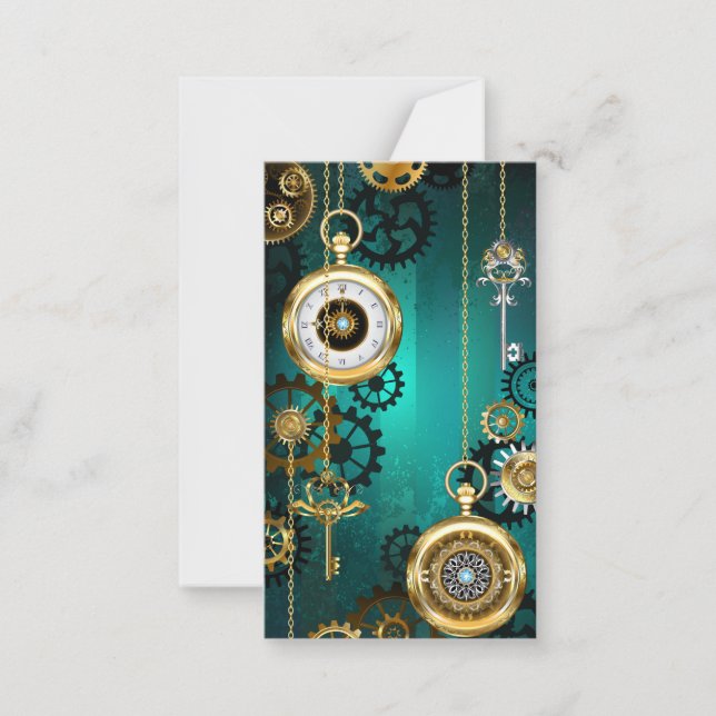 Steampunk Jewelry Watch on a Grönt Background Anteckningskort (Framsida)