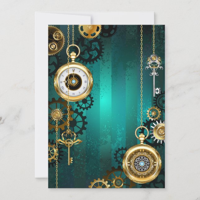 Steampunk Jewelry Watch on a Grönt Background Anteckningskort (Framsida)