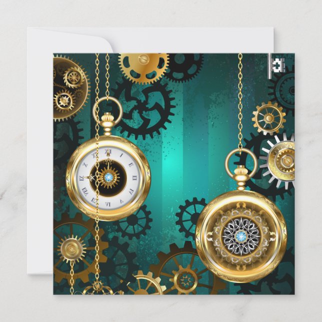Steampunk Jewelry Watch on a Grönt Background Anteckningskort (Framsida)