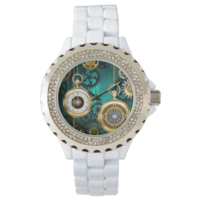 Steampunk Jewelry Watch on a Grönt Background Armbandsur (Framsida)