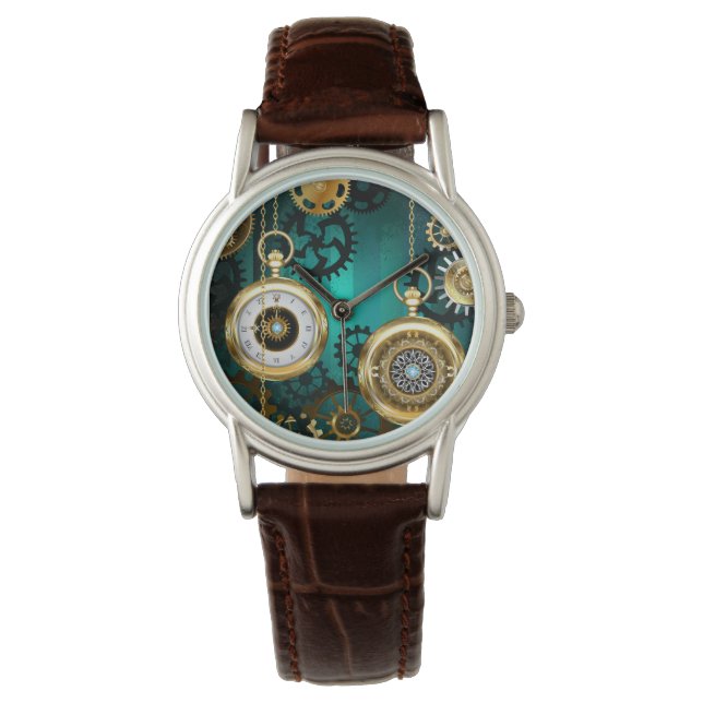 Steampunk Jewelry Watch on a Grönt Background Armbandsur (Framsida)