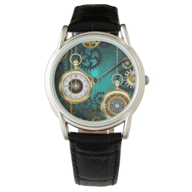 Steampunk Jewelry Watch on a Grönt Background Armbandsur (Framsida)