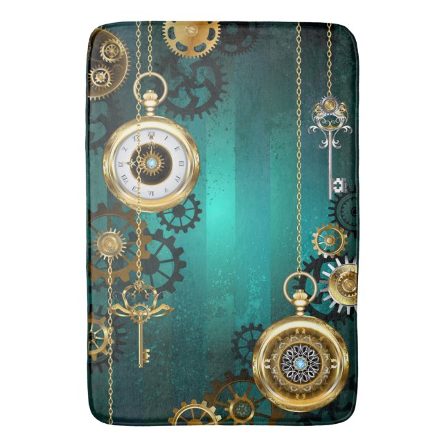 Steampunk Jewelry Watch on a Grönt Background Badrumsmatta (Framsidan (Vertikal))