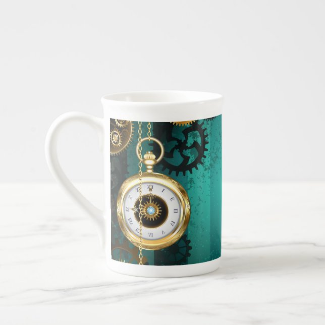 Steampunk Jewelry Watch on a Grönt Background Benporslin Mugg (Vänster)