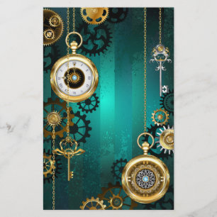 Steampunk Jewelry Watch on a Grönt Background Brevpapper