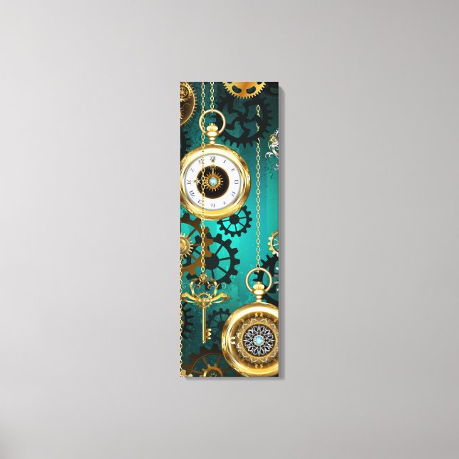Steampunk Jewelry Watch on a Grönt Background Canvastryck (Framsida)