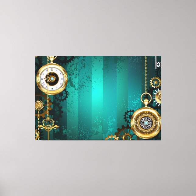 Steampunk Jewelry Watch on a Grönt Background Canvastryck (Framsida)