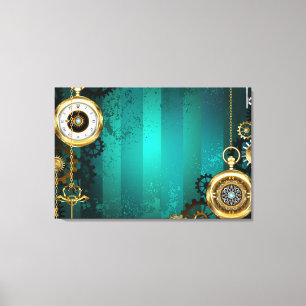 Steampunk Jewelry Watch on a Grönt Background Canvastryck