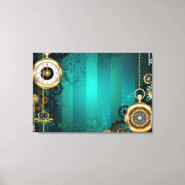 Steampunk Jewelry Watch on a Grönt Background Canvastryck (Framsida)