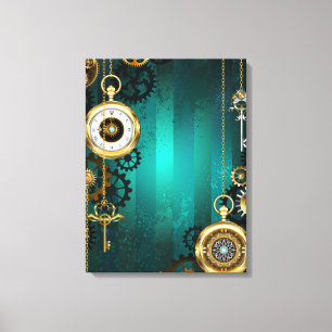 Steampunk Jewelry Watch on a Grönt Background Canvastryck