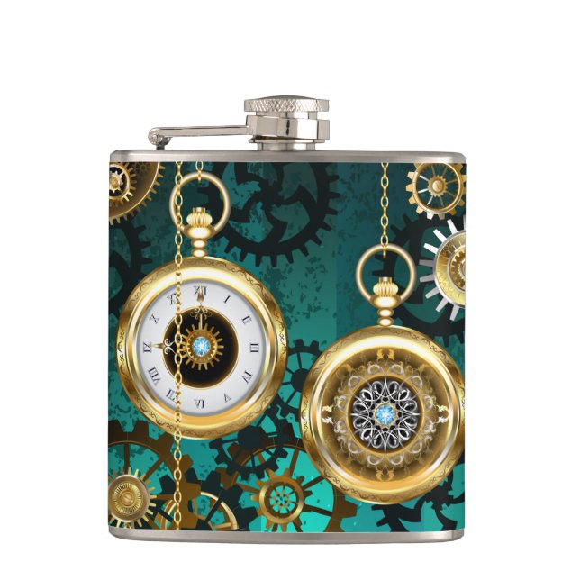 Steampunk Jewelry Watch on a Grönt Background Fickplunta (Framsidan)