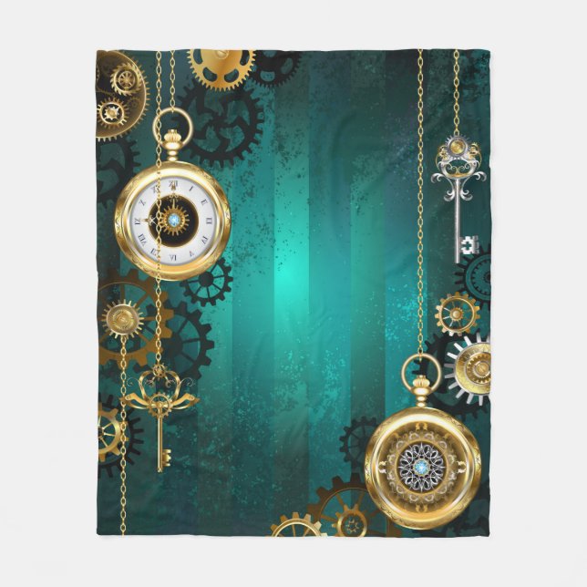 Steampunk Jewelry Watch on a Grönt Background Fleecefilt (Framsidan)
