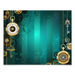 Steampunk Jewelry Watch on a Grönt Background Fototryck