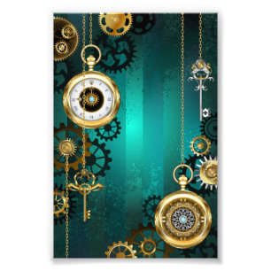 Steampunk Jewelry Watch on a Grönt Background Fototryck