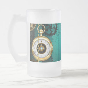 Steampunk Jewelry Watch on a Grönt Background Frostat Ölglas
