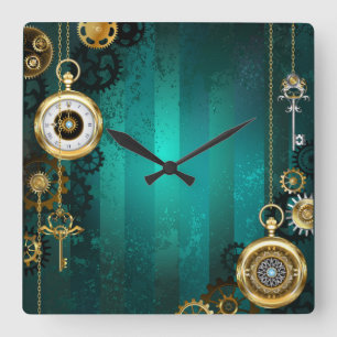 Steampunk Jewelry Watch on a Grönt Background Fyrkantig Klocka