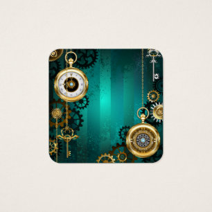 Steampunk Jewelry Watch on a Grönt Background Fyrkantigt Visitkort