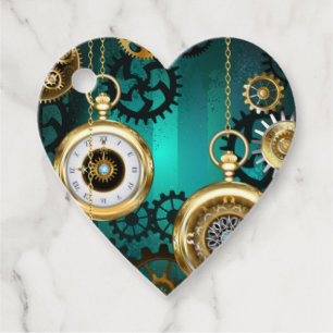 Steampunk Jewelry Watch on a Grönt Background Gåvor Etiketter