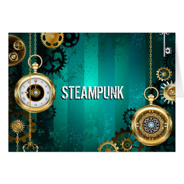 Steampunk Jewelry Watch on a Grönt Background Hälsningskort (Framsidan Horizontal)
