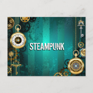 Steampunk Jewelry Watch on a Grönt Background Helg Vykort